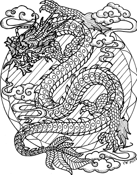 Coloring Page, Zentangle, Chinese Dragon Digital Coloring Pdf 570x729 Coloring Page, Zentangle, Chinese Dragon Digital Coloring Pdf