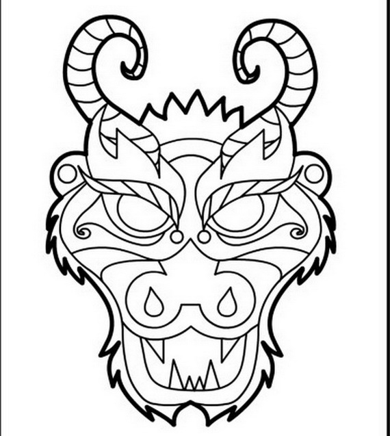 570x637 Chinese Dragon Face Coloring Page