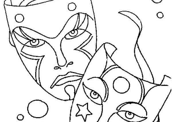 600x425 Drama Mask Coloring Pages Mardi Gras Comedy Tragedy Mask As Mardi