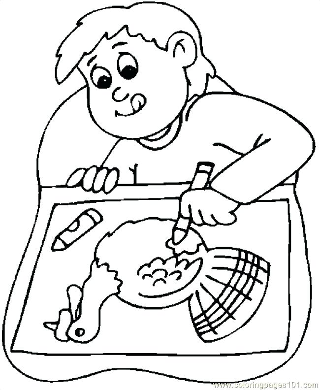 650x792 Drawing Coloring Pages Boy Drawing Turkey Coloring Page Disney