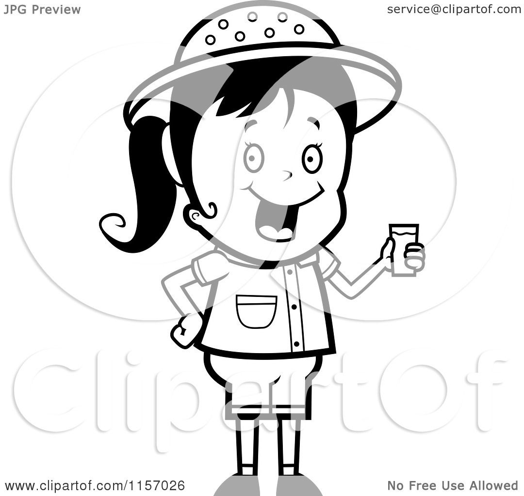 1080x1024 Cartoon Clipart Of A Black And White Cute Safari Girl Drinking