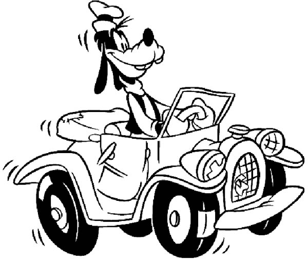 Goofy Is Driving His Car Coloring Page 600x510 Goofy Is Driving His Car Coloring Page