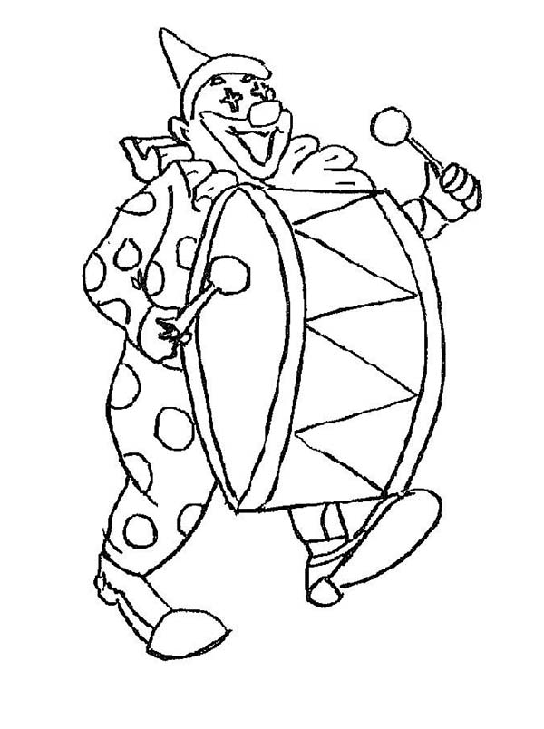 600x804 Clown Beating The Drum Coloring Page Color Luna