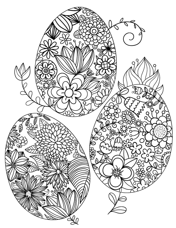 Floral Easter Egg Adult Coloring Page 600x776 Floral Easter Egg Adult Coloring Page