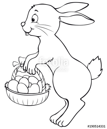 417x500 Cute Jumping Easter Bunny With Easter Basket Coloring Page Stock