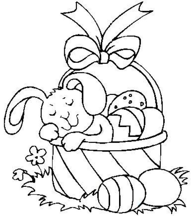 640x726 Bunny Sleeping In An Easter Basket Coloring Page Easter Baskets