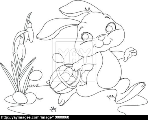 Easter Bunny Hiding Eggs. Coloring Page Vector 512x415 Easter Bunny Hiding Eggs. Coloring Page Vector