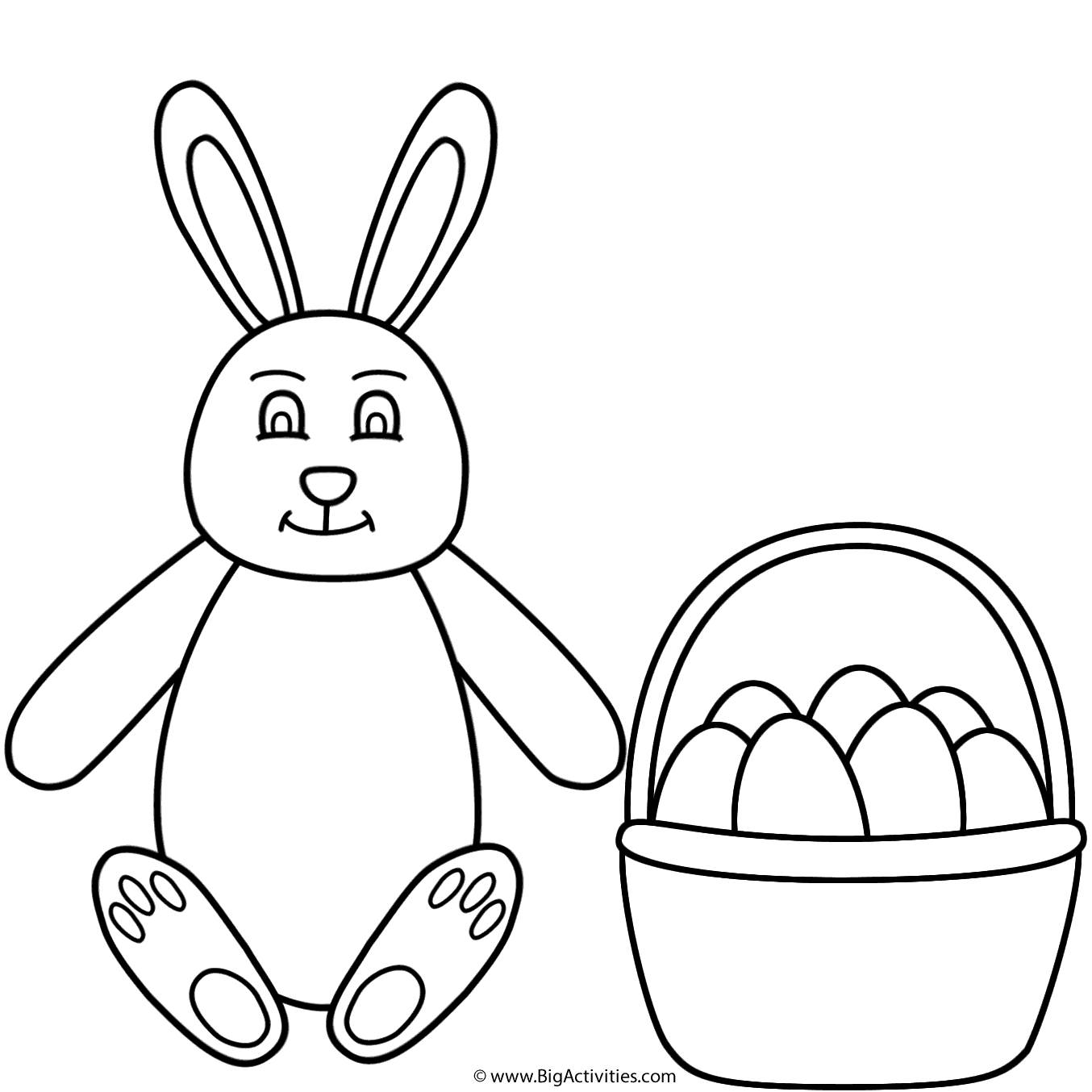 Easter Bunny Sitting And Basket Of Eggs 1354x1354 Easter Bunny Sitting And Basket Of Eggs