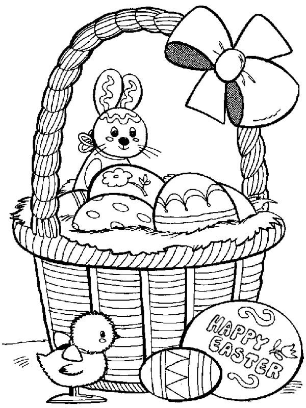 Easter Bunny And Little Chick Collecting Easter Eggs Coloring Page 600x801 Easter Bunny And Little Chick Collecting Easter Eggs Coloring Page