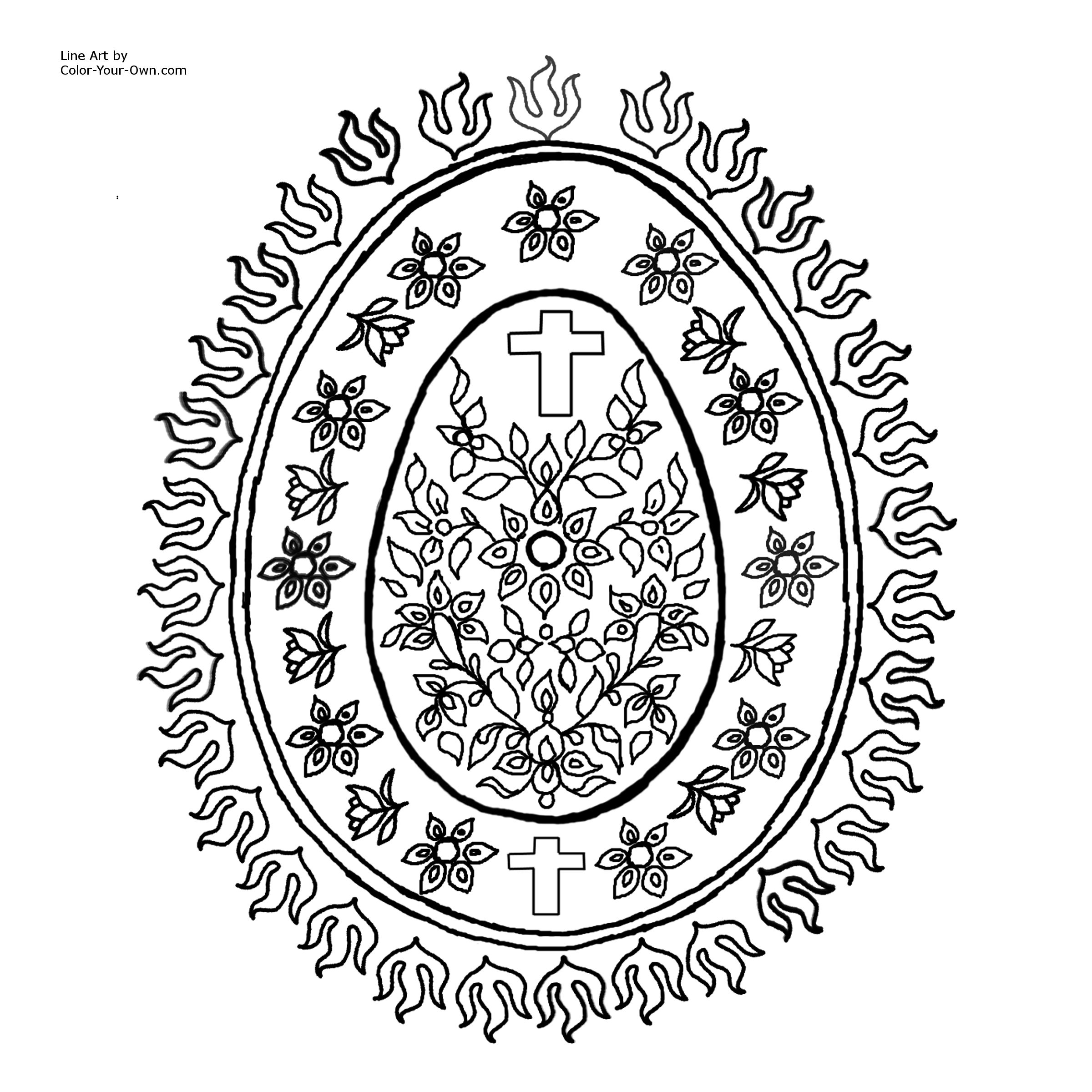 2400x2400 Decorative Egg Pattern With Cross Coloring Page For Easter