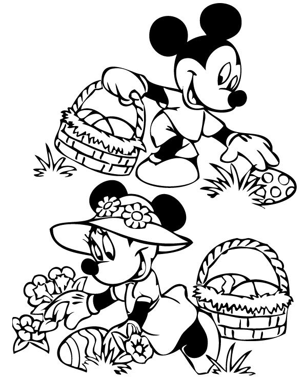 595x742 Mickey And Minnie Searching Easter Eggs Disney Coloring Page