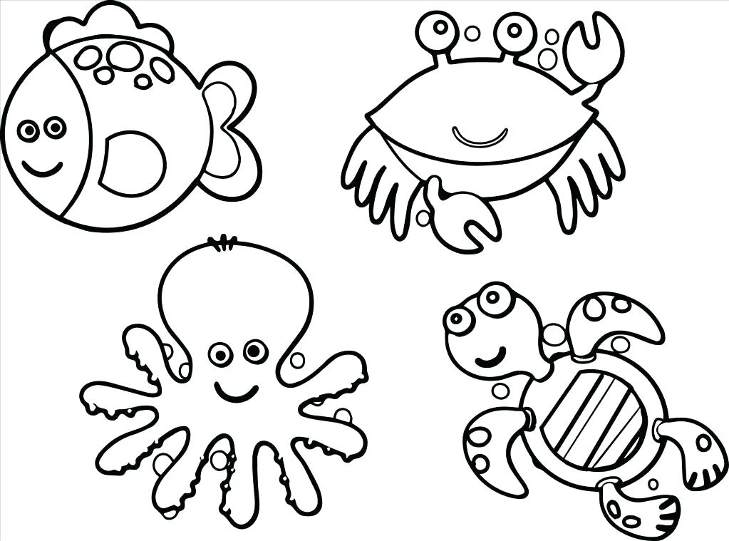 1023x759 Sea Creature Coloring Pages Easy Ocean Animals Coloring Pages