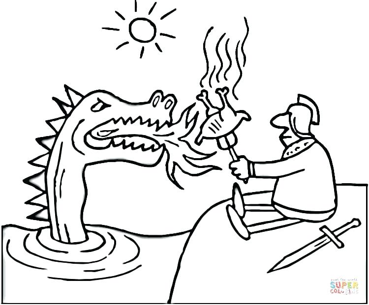 Unique Dragons Coloring Pages And Brave Knight Grills The Chicken 750x621 Unique Dragons Coloring Pages And Brave Knight Grills The Chicken