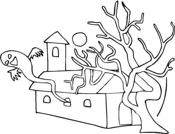 Easy Halloween Coloring Sheets Haunted House 600x461 Easy Halloween Coloring Sheets Haunted House