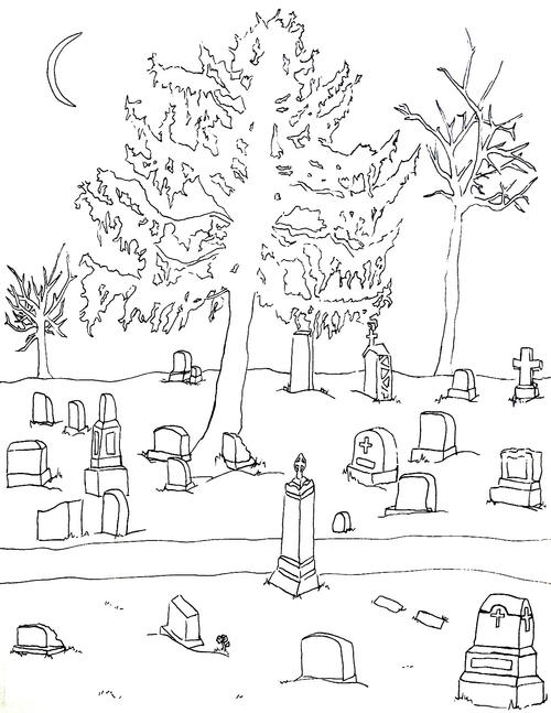 Cemetery Halloween Coloring Page 500x647 Cemetery Halloween Coloring Page
