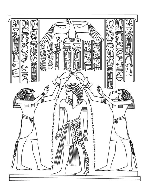 600x721 Ancient Egypt Coloring Pages Anointing Of Pharaoh Horus And Thoth