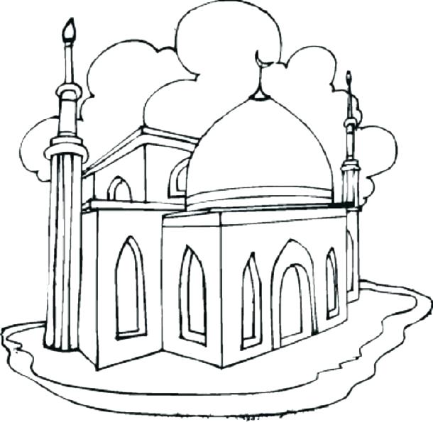 610x595 Eid Mubarak Coloring Sheets Pages Mosque A Fuhrer Von