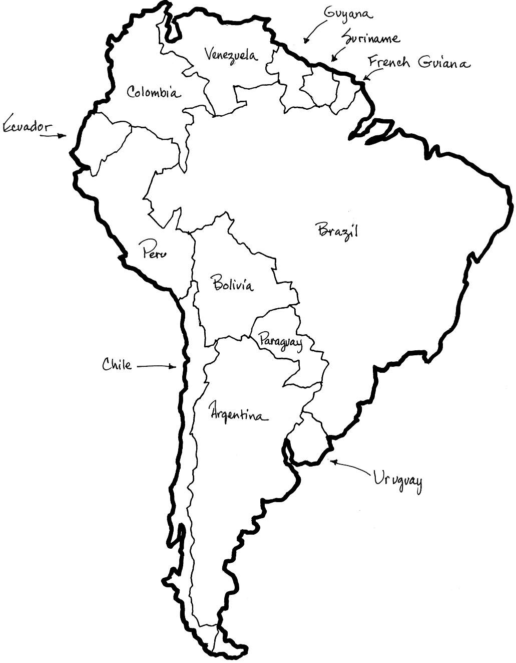 1031x1323 Map Of Central And South America Coloring Sheet