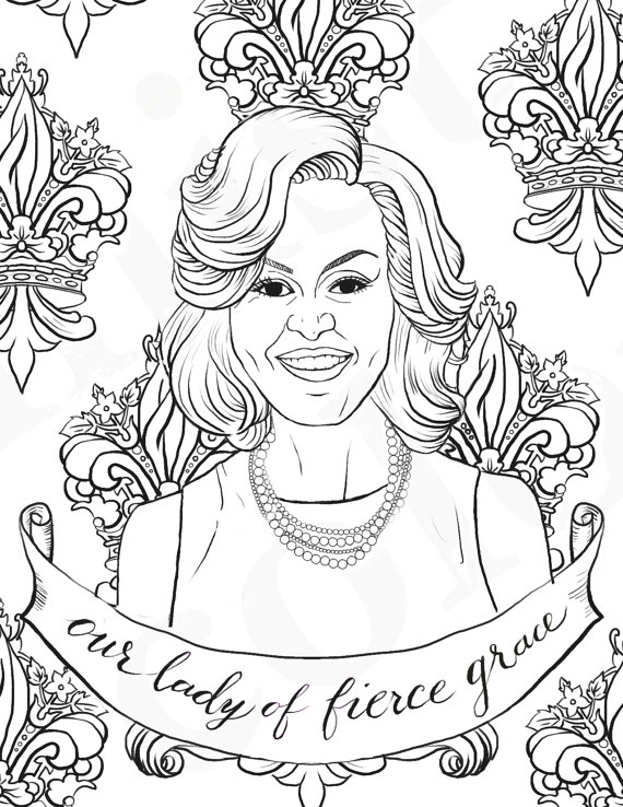 Michelle Obama First Lady Feminist Coloring Portraits 570x738 Michelle Obama First Lady Feminist Coloring Portraits