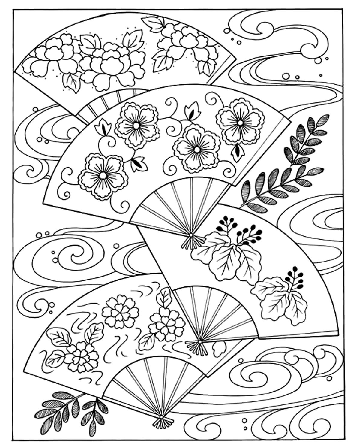 Fan Coloring Pages 1200x1492 Fan Coloring Pages