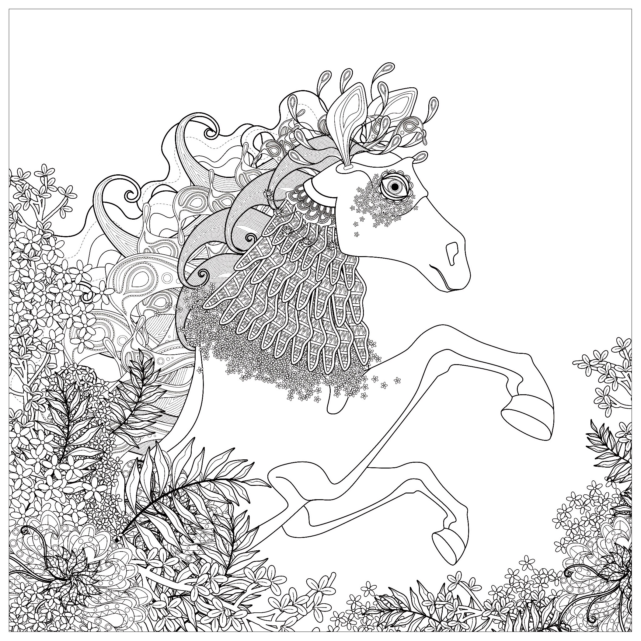 Horse With Floral Elements 2107x2107 Horse With Floral Elements