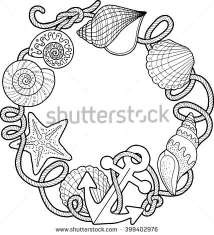 Round Frame Made Of Shells. Coloring Pages. Vector Elements 428x470 Round Frame Made Of Shells. Coloring Pages. Vector Elements