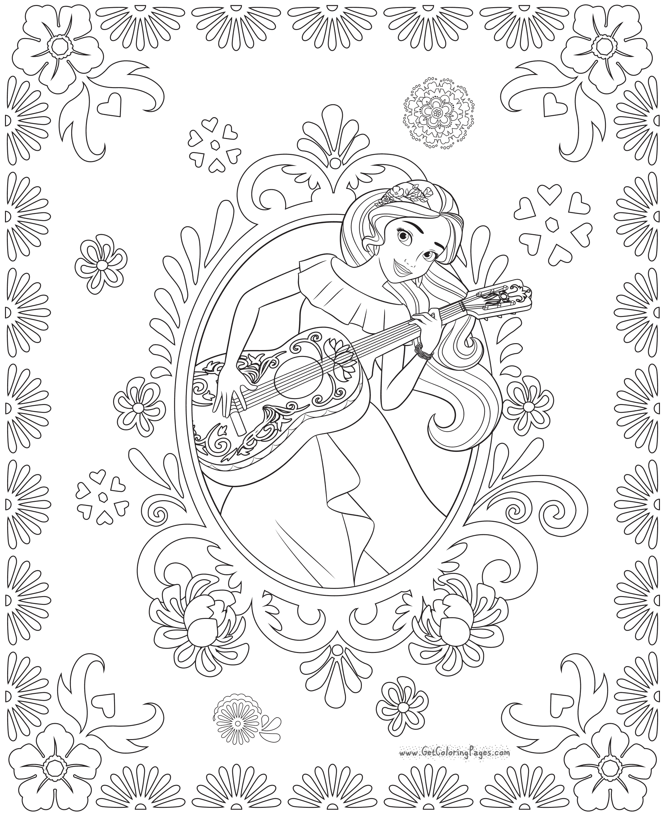 2125x2610 Disney Princess Elena And Storytime Guitar Coloring Page Free