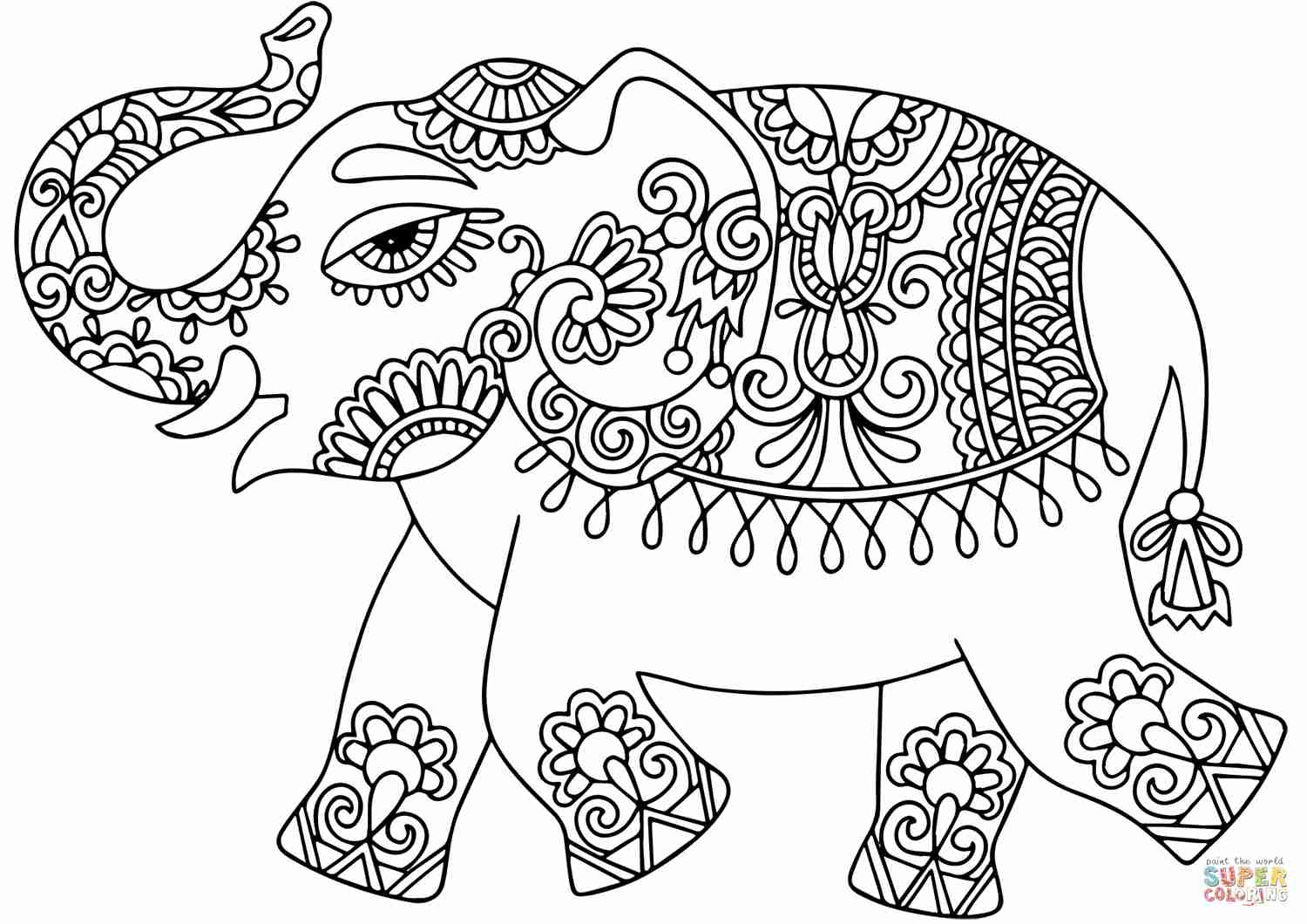 1500x1060 Elephant Ethnic Zentangle Coloring Page From Category Pleasing