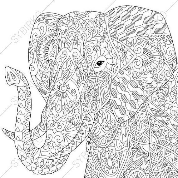 570x570 Adult Coloring Pages. Elephant. Zentangle Doodle Coloring Book