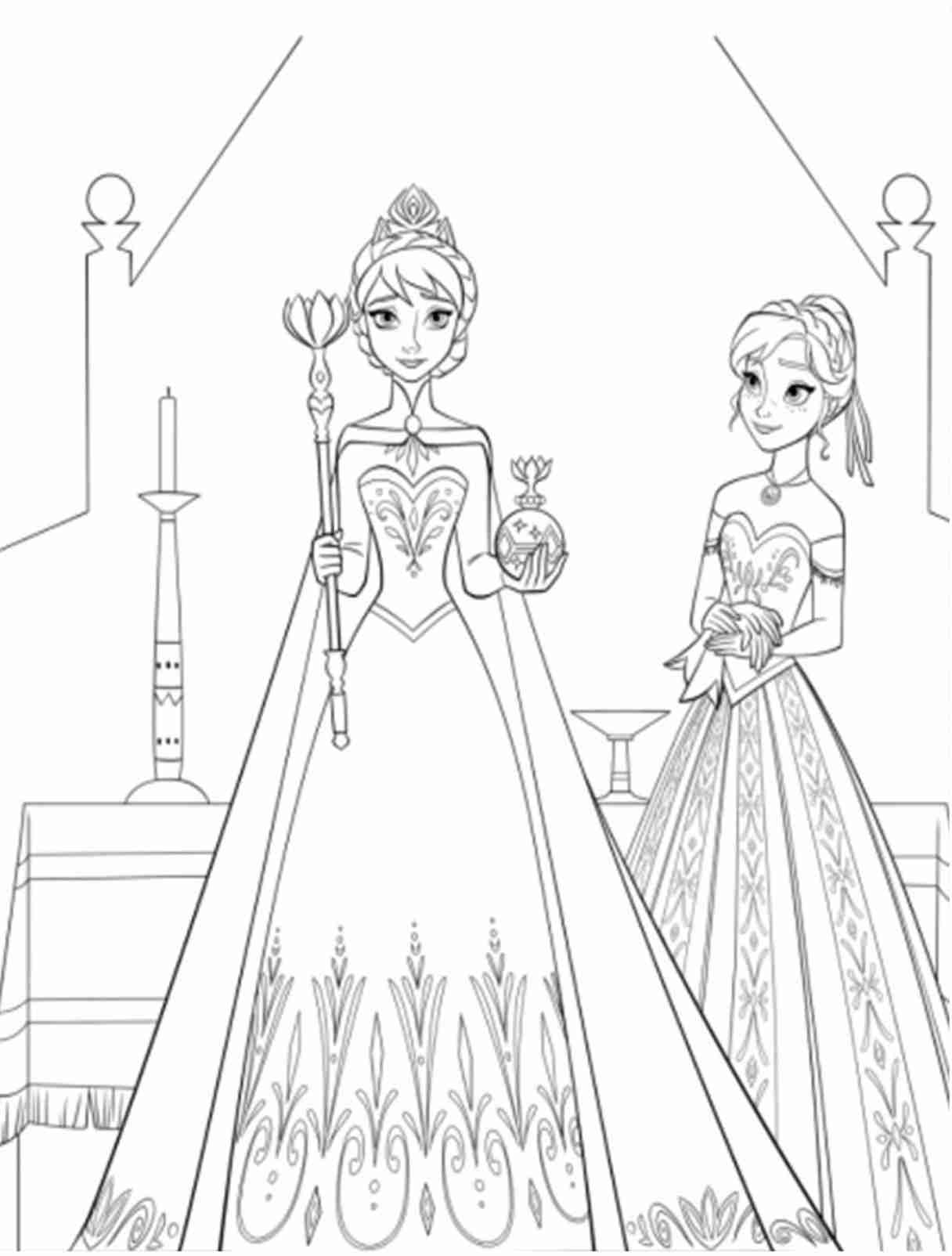Elsa and Anna coloring page 4