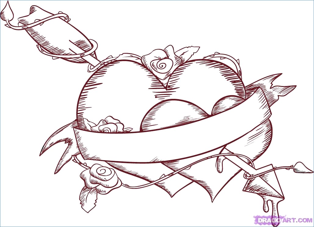 1029x744 Two Loving Hearts Coloring Page