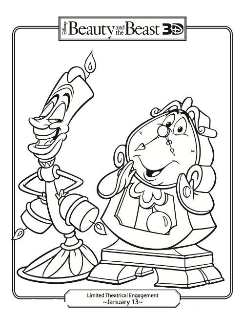 500x647 Lumiere And Mr.clock Coloring Page Beauty And The Beast Pages