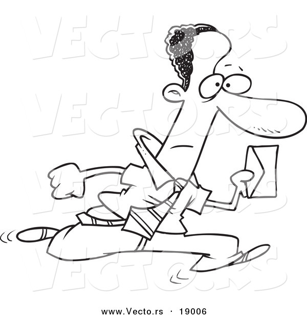 600x620 Vector Of A Cartoon Black Businessman Running With An Envelope
