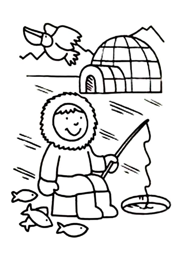 Eskimo Fishing Hole Coloring Page Color Luna 600x848 Eskimo Fishing Hole Coloring Page Color Luna