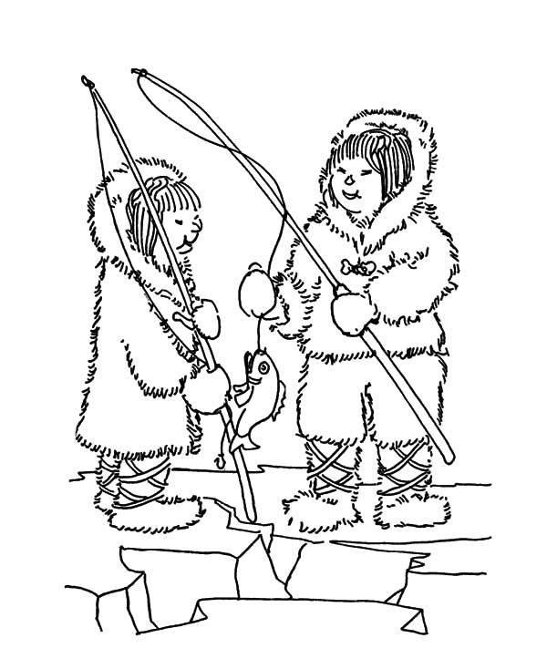 Two Eskimo Girl Fishing Fun Coloring Pages Two Eskimo Girl 600x734 Two Eskimo Girl Fishing Fun Coloring Pages Two Eskimo Girl