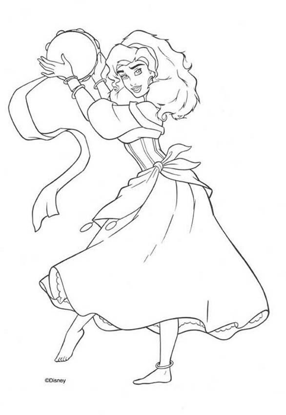 586x850 Esmeralda Plays The Tambourine Coloring Pages