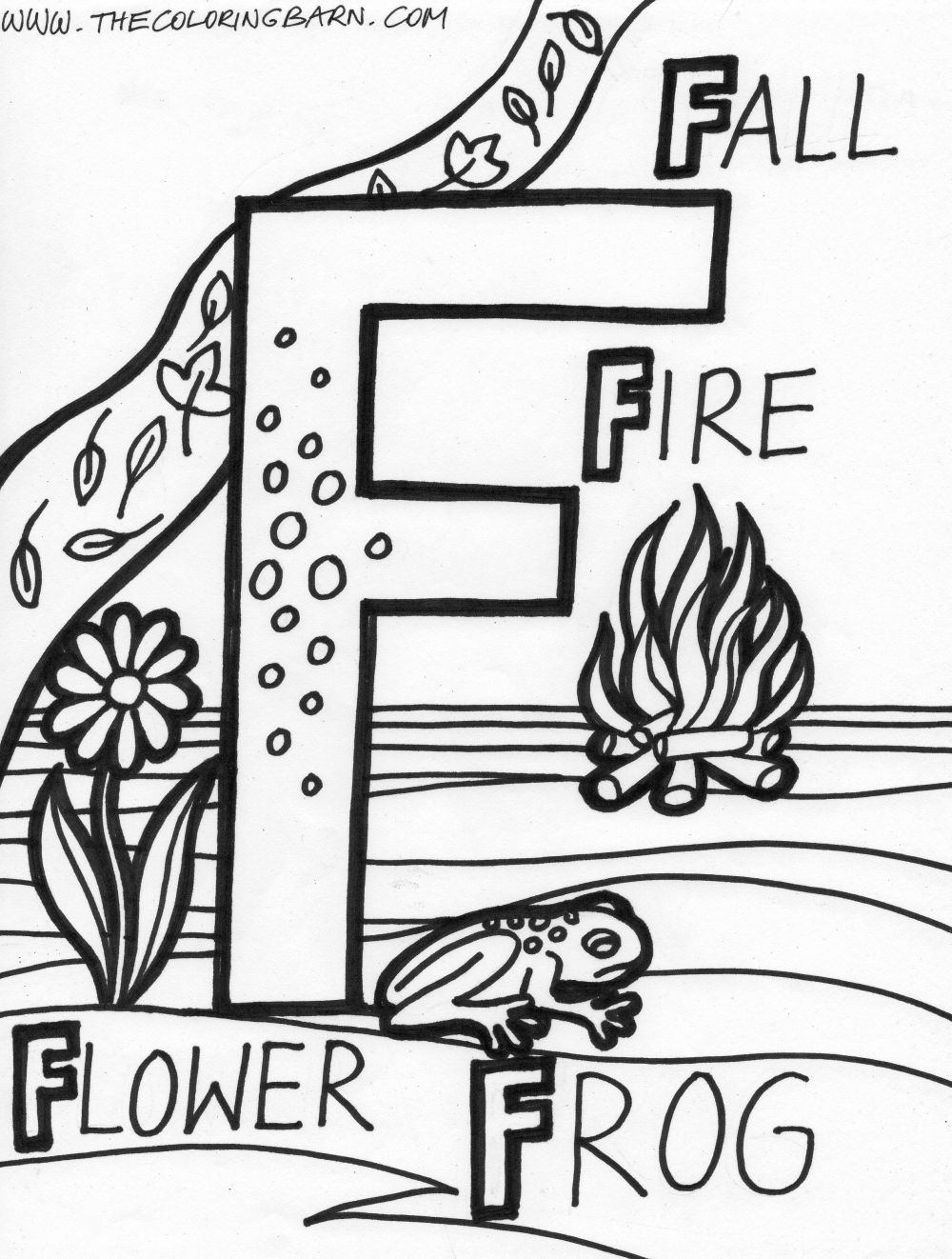 1000x1322 F For Fall, Fire, Flower, Frog Alphabet F Flower Frog