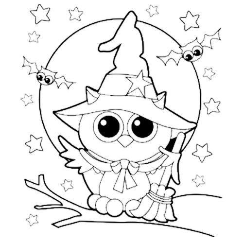 500x500 Halloween Owl Witch Coloring Page Kids Coloring Pages