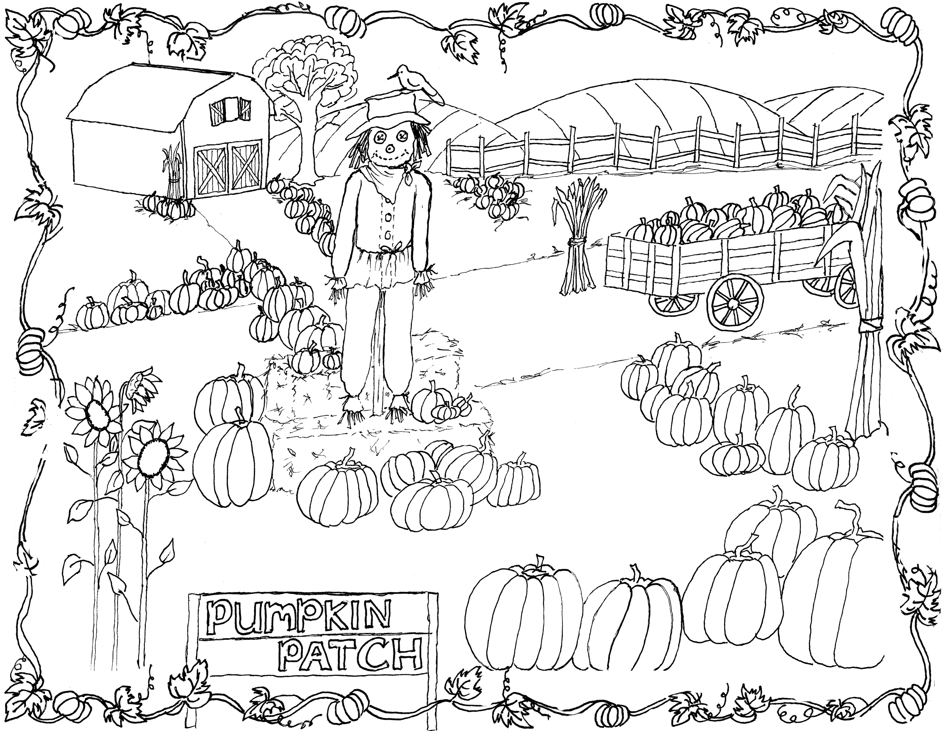 Pumpkin Patch Coloring Page Printable! 3300x2550 Pumpkin Patch Coloring Page Printable!