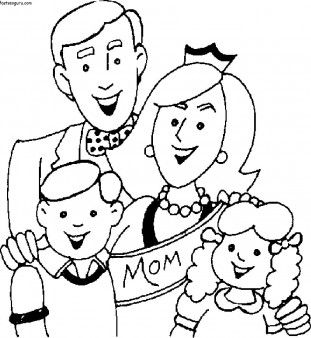 Printable Mothers Day With Happy Family Coloring Page 311x338 Printable Mothers Day With Happy Family Coloring Page