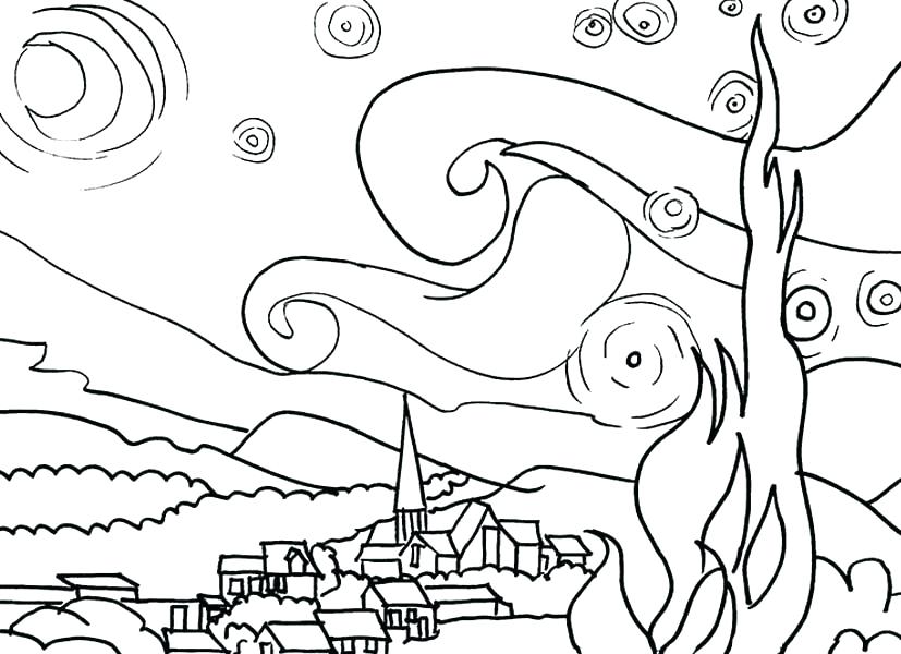 Self Portrait Coloring Page Van Coloring Pages Van The Starry 827x600 Self Portrait Coloring Page Van Coloring Pages Van The Starry