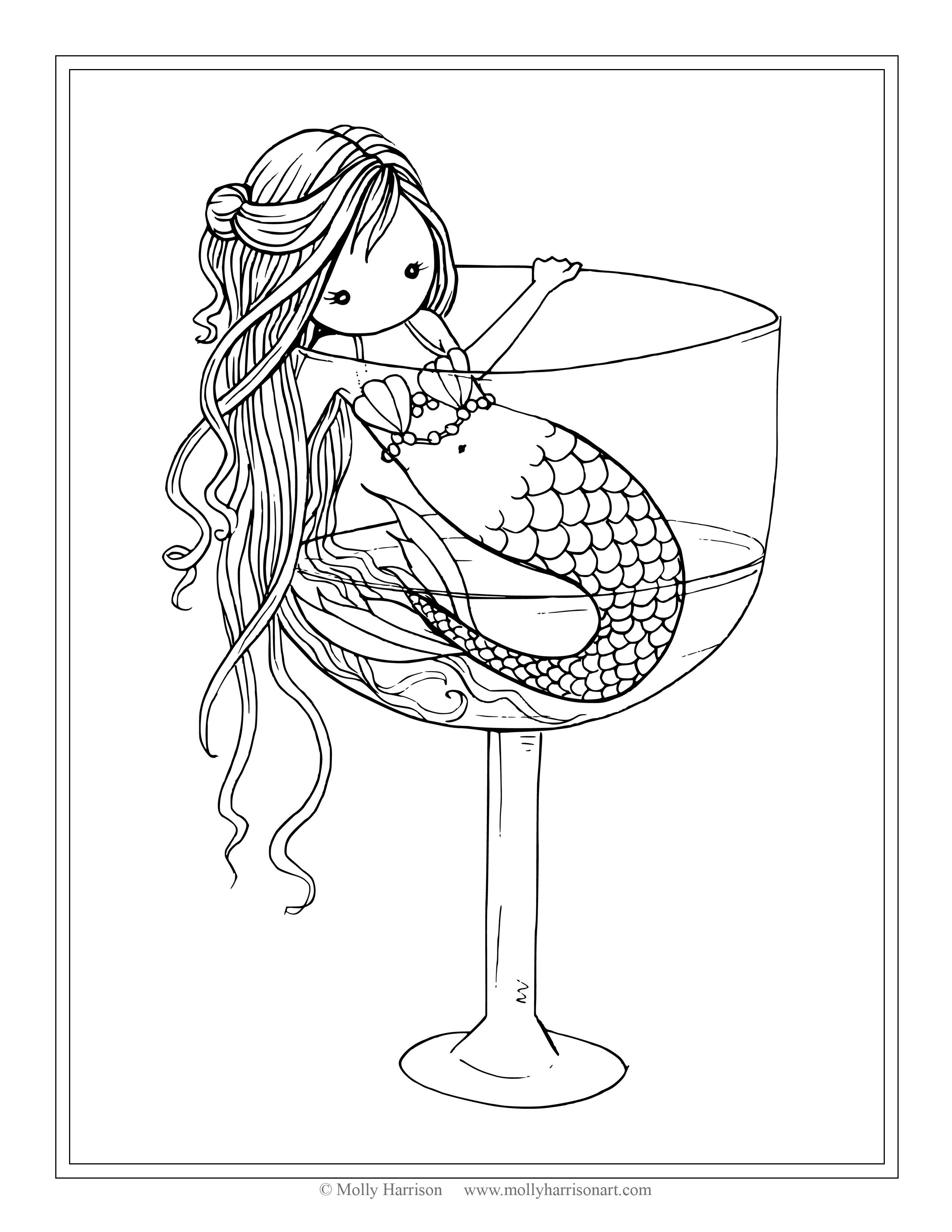 Free Mermaid Coloring Page Mermaid In Wine Glass By Molly Harrison 2550x3300 Free Mermaid Coloring Page Mermaid In Wine Glass By Molly Harrison