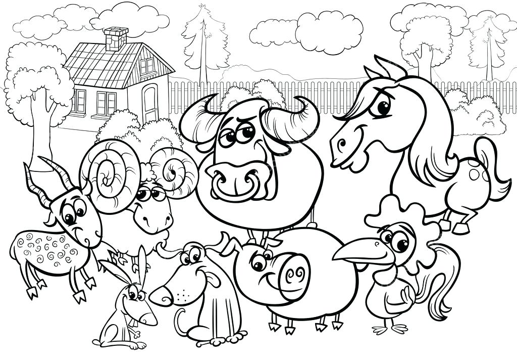 1024x714 Farm Coloring Page Farm Animals Cartoon Coloring Page Stock Vector