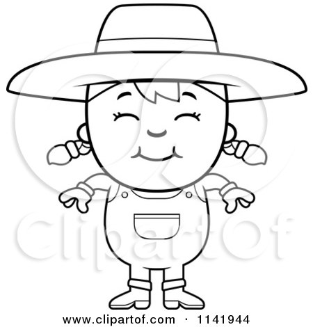 Cartoon Clipart Of A Black And White Smiling Farmer Girl 450x470 Cartoon Clipart Of A Black And White Smiling Farmer Girl