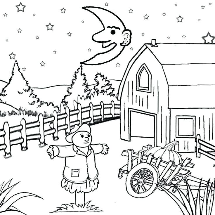 Kids And Pumpkin Coloring Sheet For Kindergarten Farm House 736x736 Kids And Pumpkin Coloring Sheet For Kindergarten Farm House