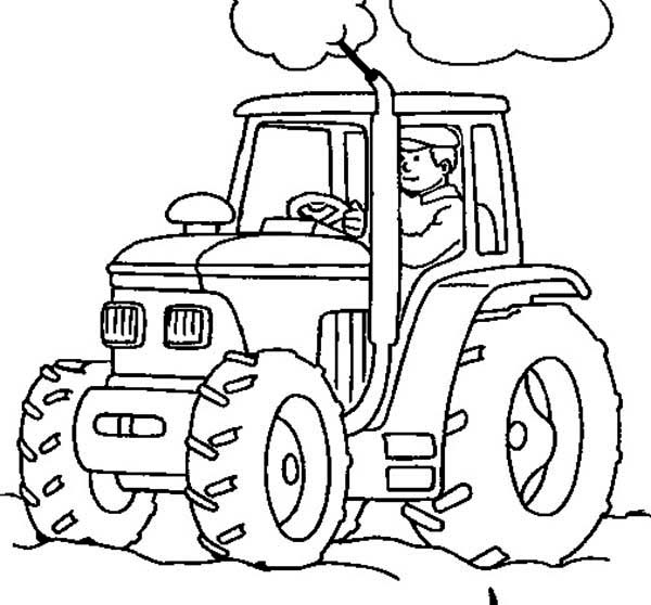 600x558 Farmer Working With Tractor Coloring Page