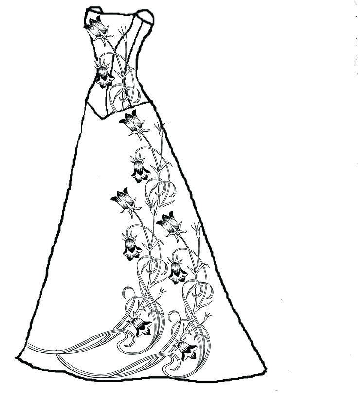 736x833 Dress Coloring Pages Coloring Page Dress Drawn Wedding Dress