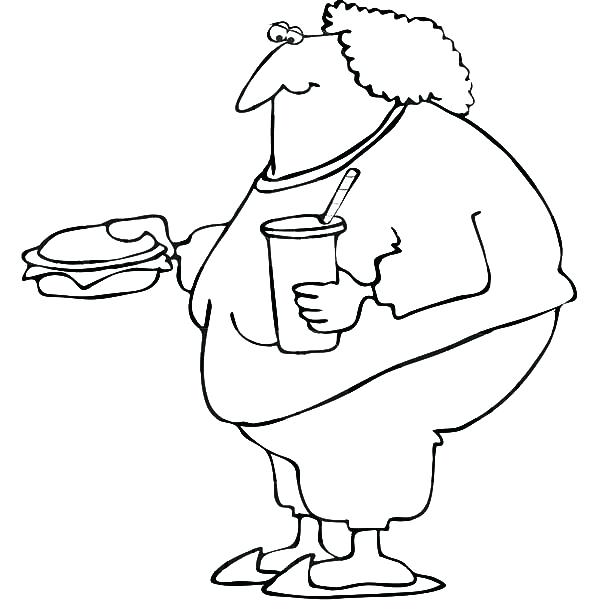 600x612 Good Fast Food Coloring Pages For Fat Boy Eating Fast Food