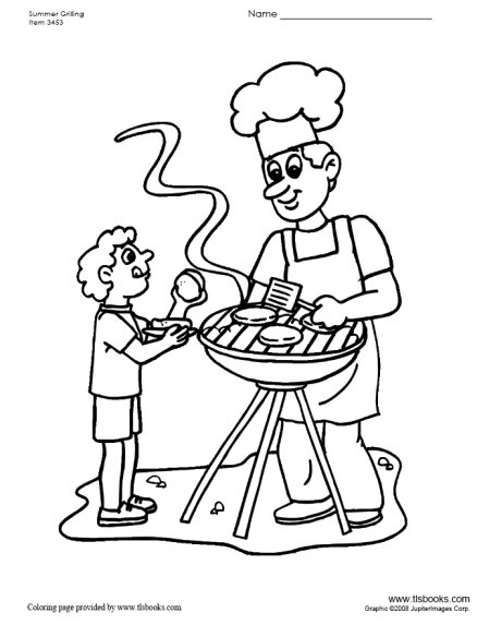 438x573 Father And Son By The Grill Coloring Page