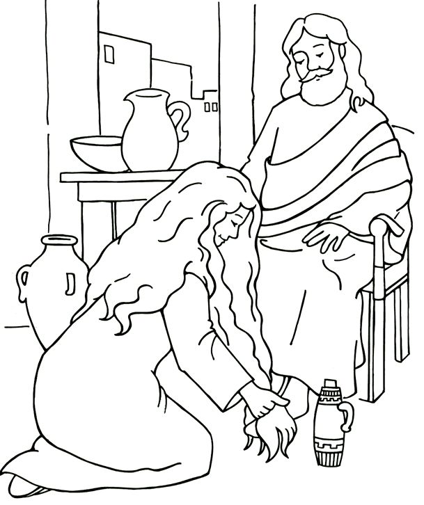 Woman Washes Jesus' Feet Coloring Page Bible 609x726 Woman Washes Jesus' Feet Coloring Page Bible